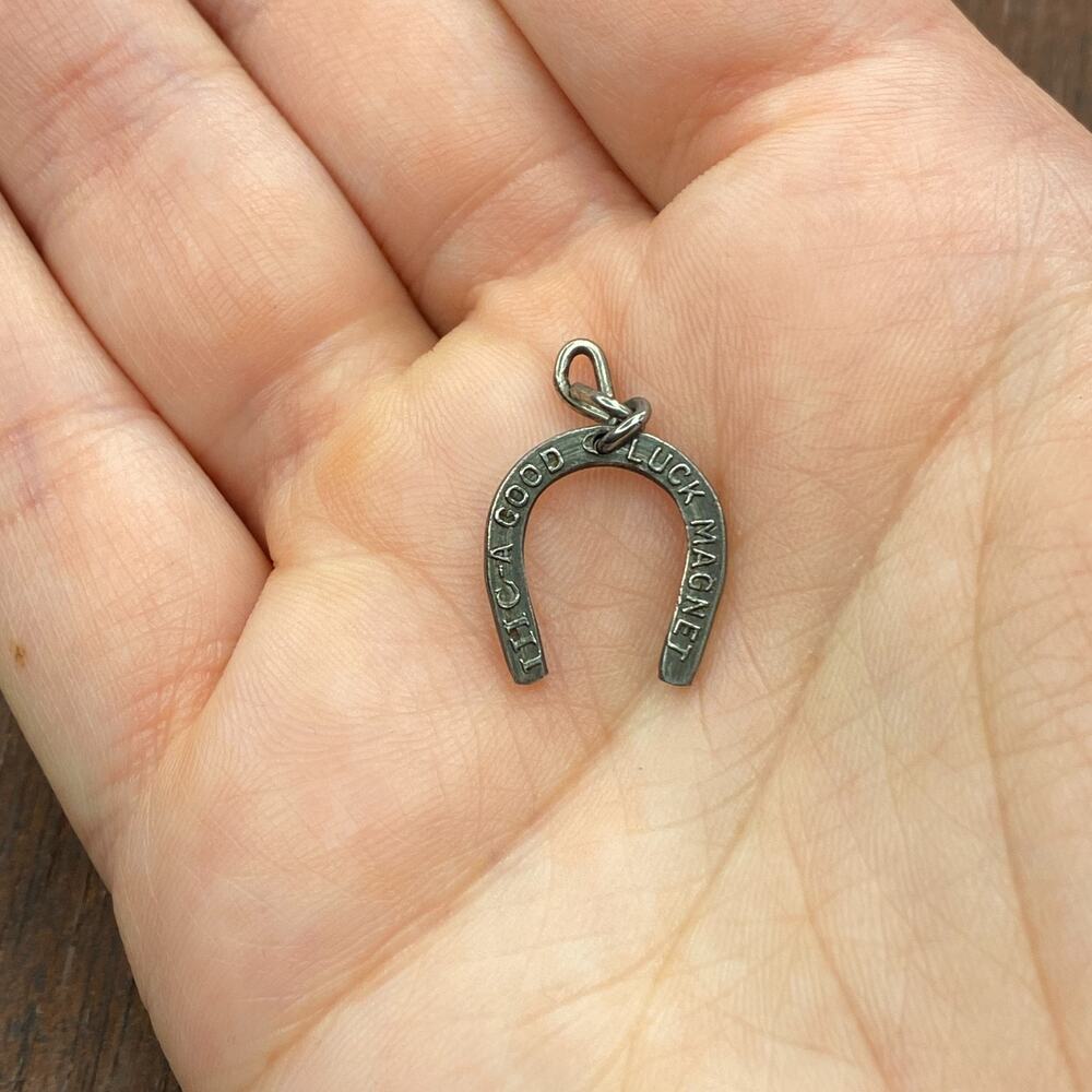 Vintage "IHC A Good Luck Magnet" Horseshoe Lucky Silver Pendant Charm